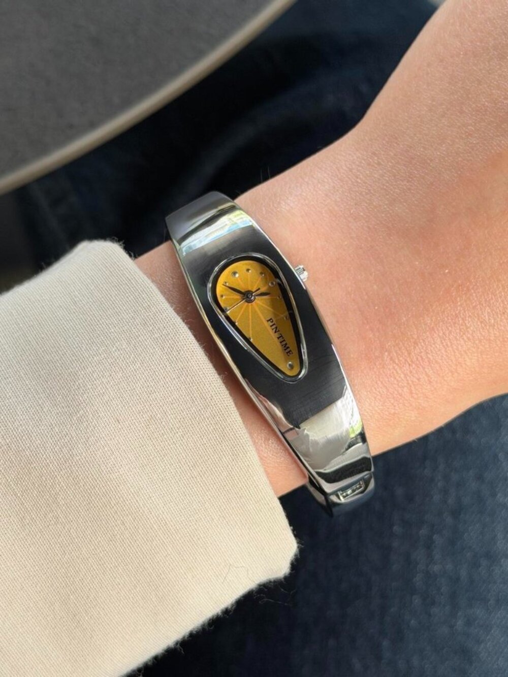 SKU:0618 Silver yellow watch silver metal bracelet Stainless steel + gift bag